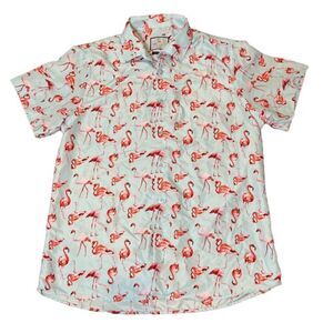 Suslo Couture Men's Flamingo Print Shirt Short Sleeve Button Front Size 2XL